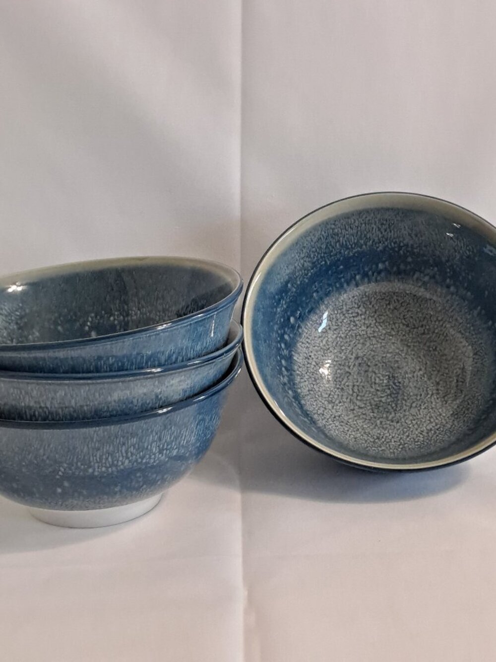 Set 4 Royal Norfolk BLUE SPECKLED 6" Soup BOWLS Cereal White Sponge Pedestal